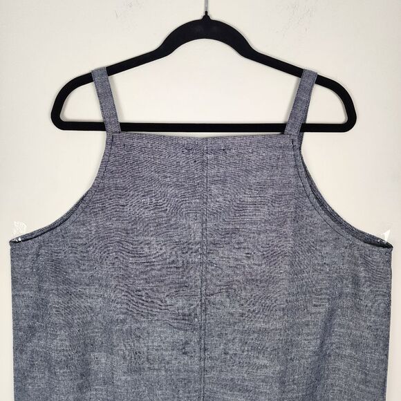 Luukse Cotton Linen Overall Dress in Blue with Patch Pockets Size 2X - Picture 11 of 16